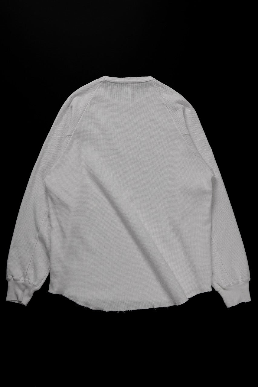 sus-sous raglan L/S tee / dyed & damaged waffle 3/4 Cotton Linen (WHITE)