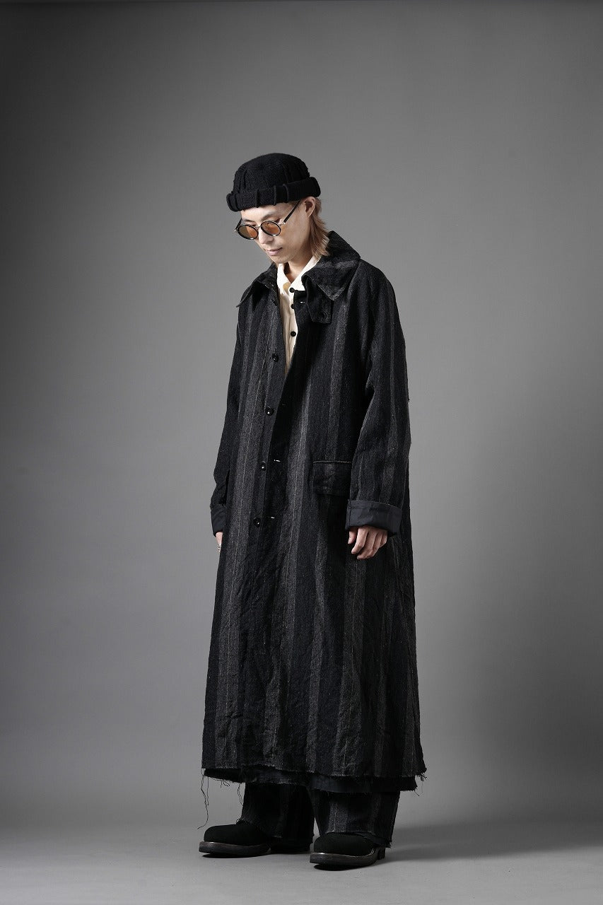 KLASICA AVOIR Ⅱ CUT OFF MAC COAT / IRREGULAR STRIPED ROUGH TWEED (BLACK)