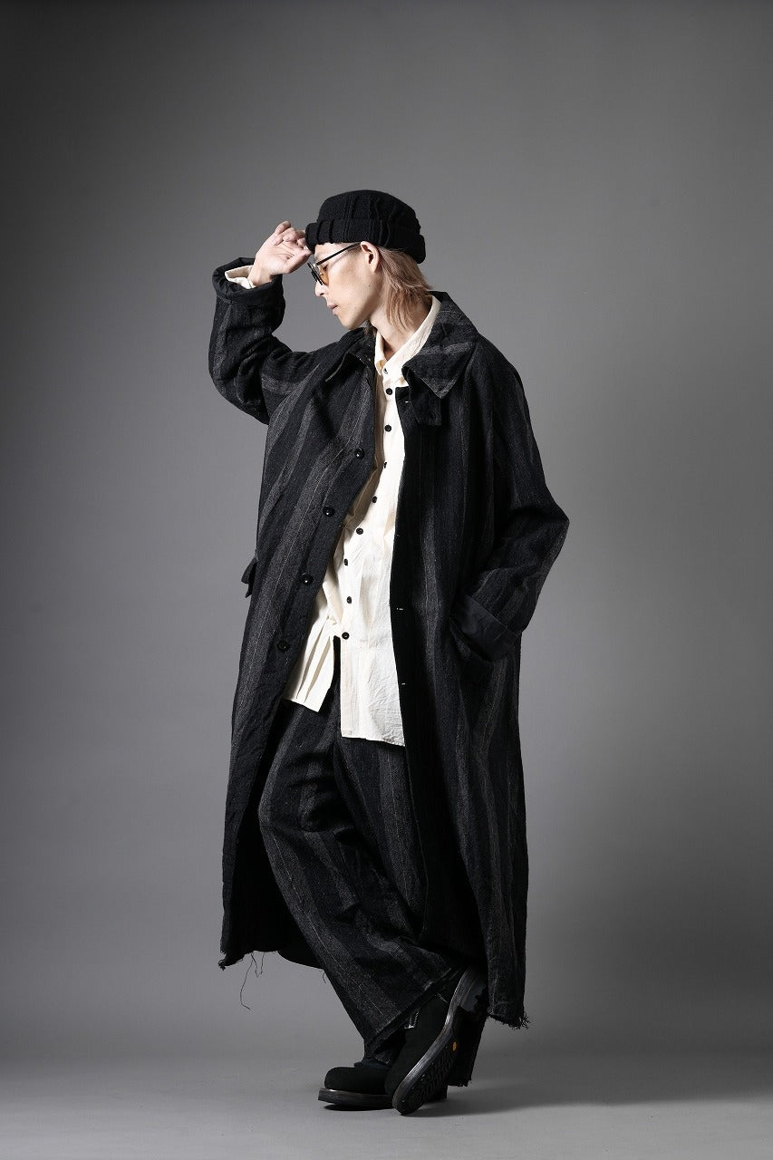 KLASICA AVOIR Ⅱ CUT OFF MAC COAT / IRREGULAR STRIPED ROUGH TWEED (BLACK)