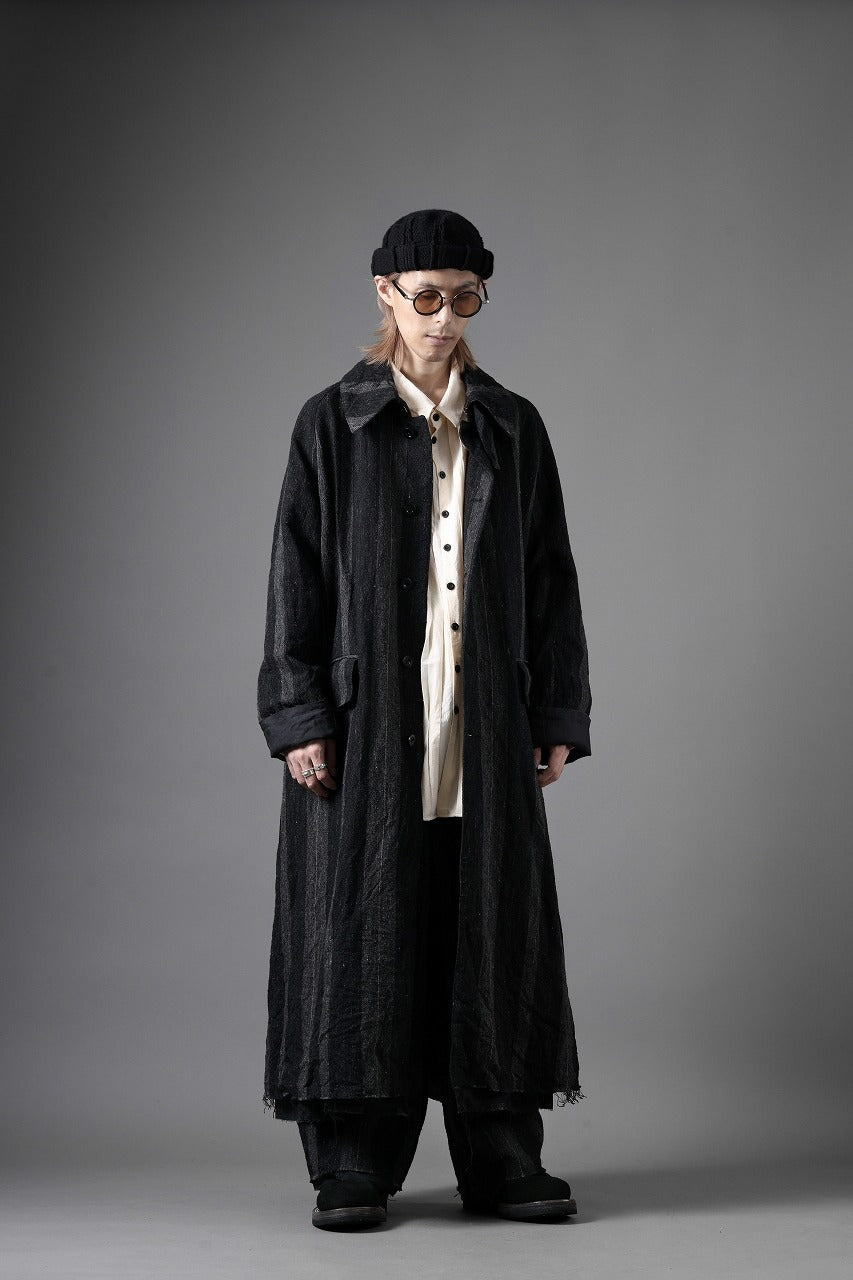 KLASICA AVOIR Ⅱ CUT OFF MAC COAT / IRREGULAR STRIPED ROUGH TWEED (BLACK)