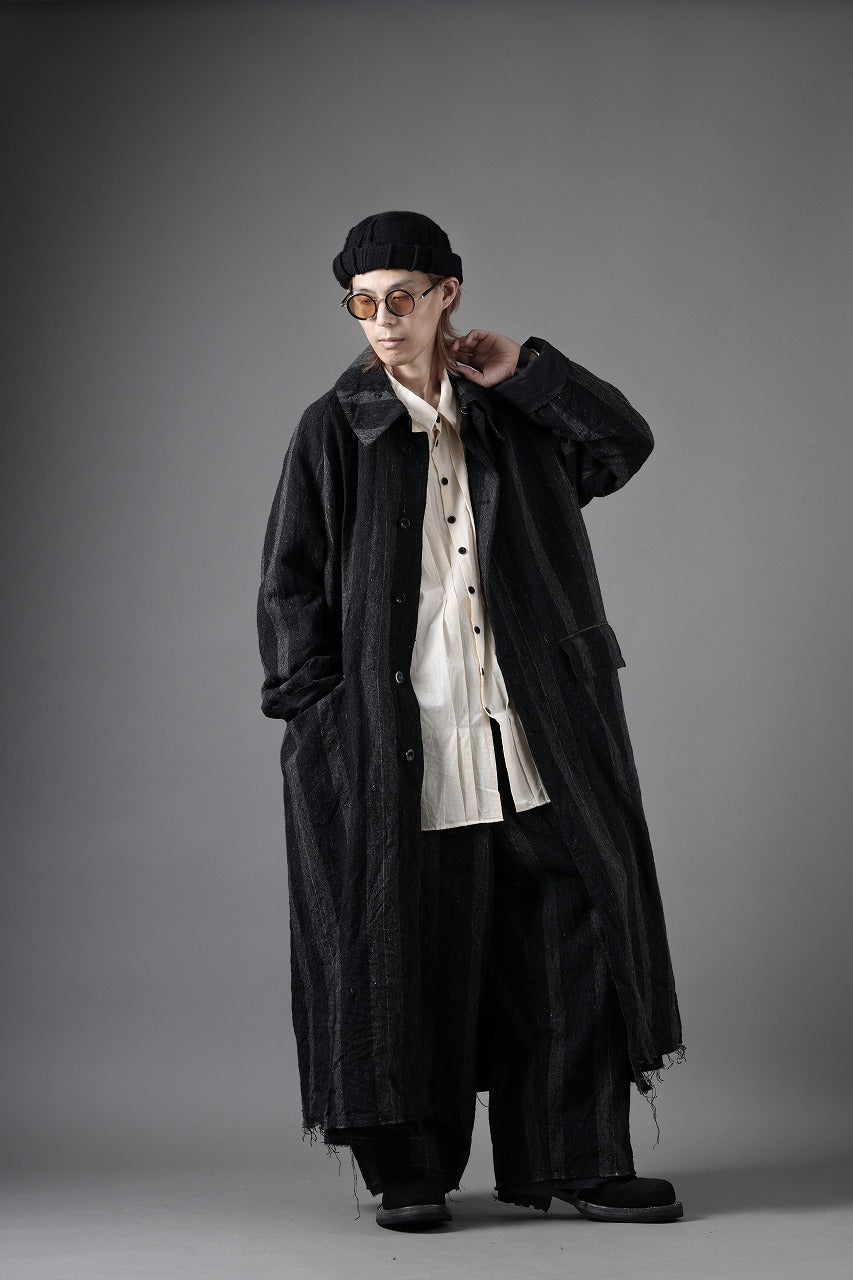 KLASICA AVOIR Ⅱ CUT OFF MAC COAT / IRREGULAR STRIPED ROUGH TWEED (BLACK)