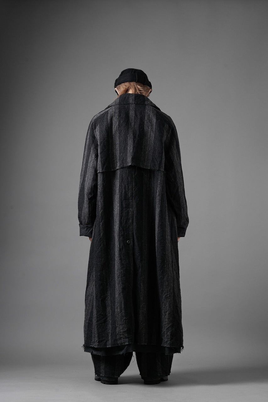 KLASICA AVOIR Ⅱ CUT OFF MAC COAT / IRREGULAR STRIPED ROUGH TWEED (BLACK)