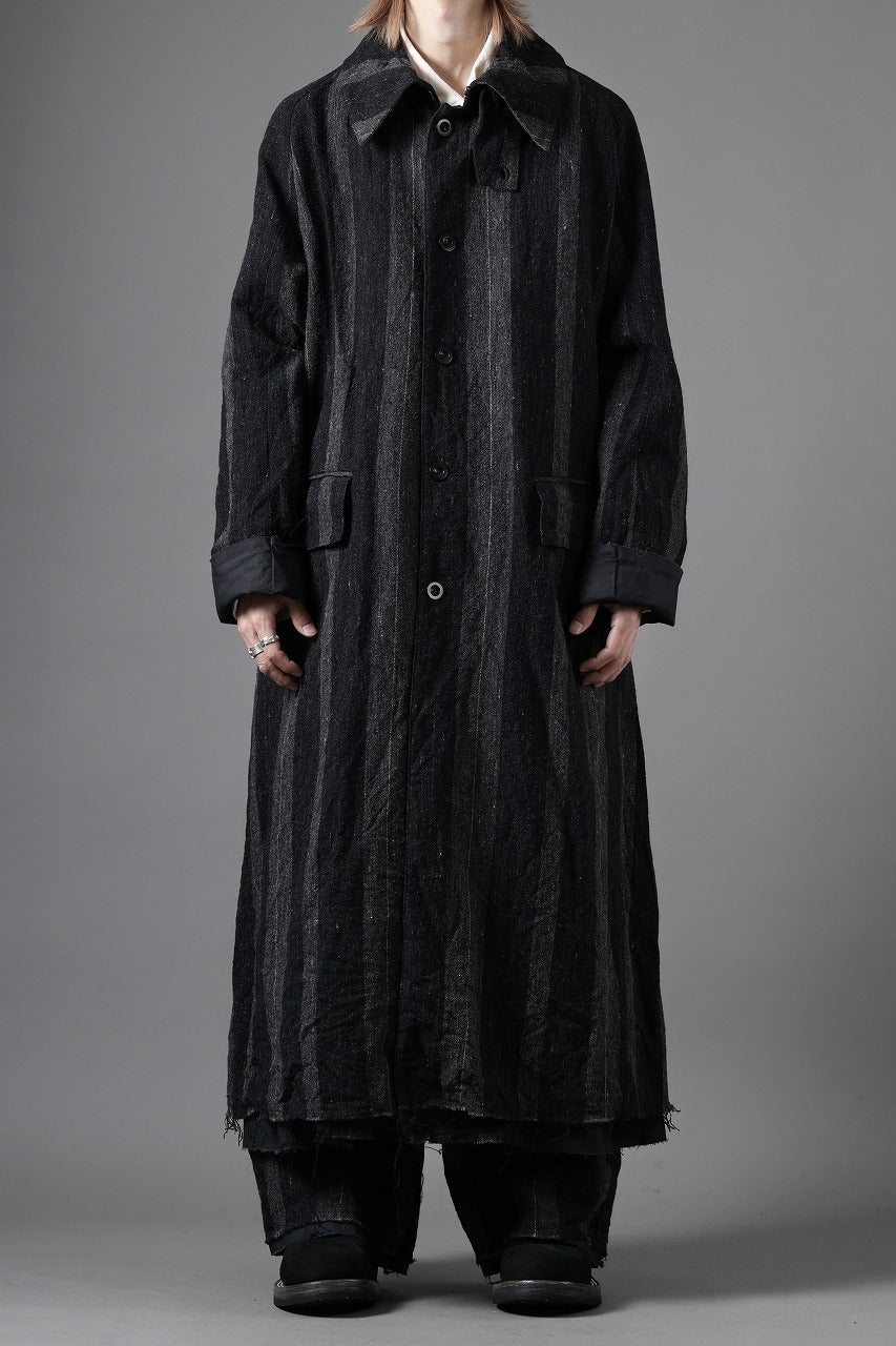 KLASICA AVOIR Ⅱ CUT OFF MAC COAT / IRREGULAR STRIPED ROUGH TWEED (BLACK)