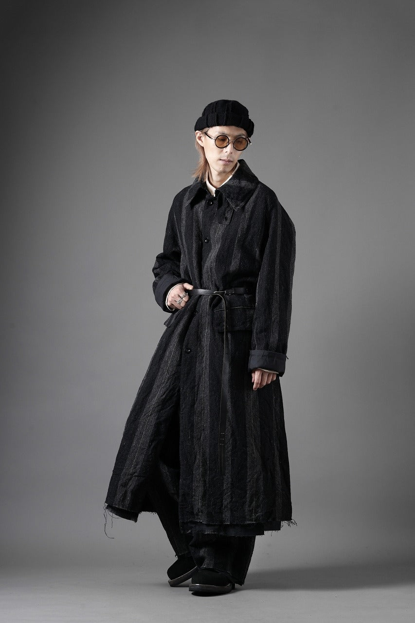 KLASICA AVOIR Ⅱ CUT OFF MAC COAT / IRREGULAR STRIPED ROUGH TWEED (BLACK)