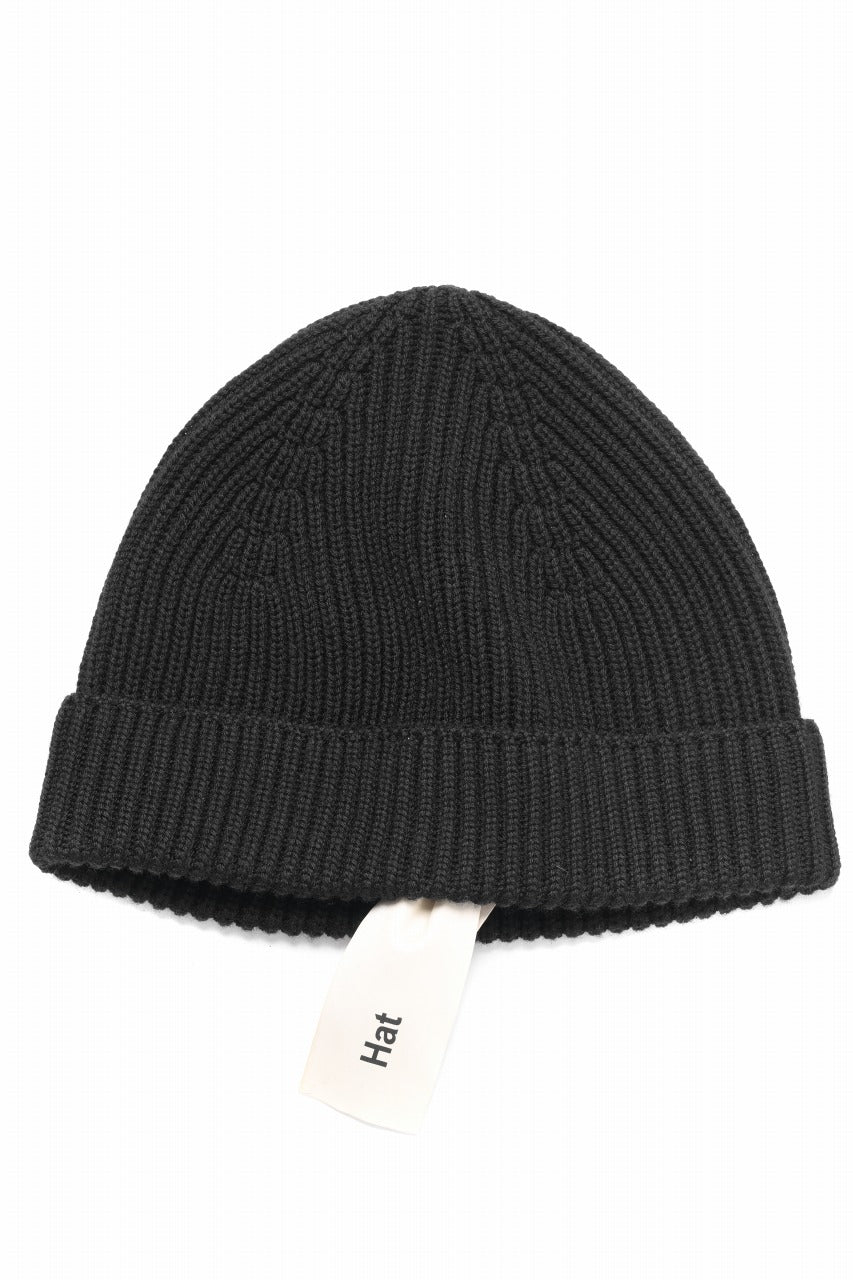 Ten c FISHERMAN RIBBED BEANIE / EXTRA FINE MERINOS WOOL (BLACK)