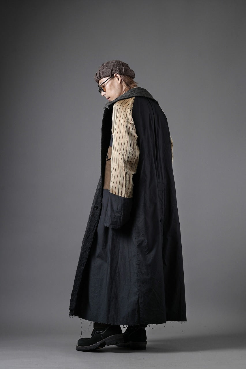 KLASICA AVOIR Ⅱ CUT OFF MAC COAT / IRREGULAR STRIPED ROUGH TWEED (BLACK)