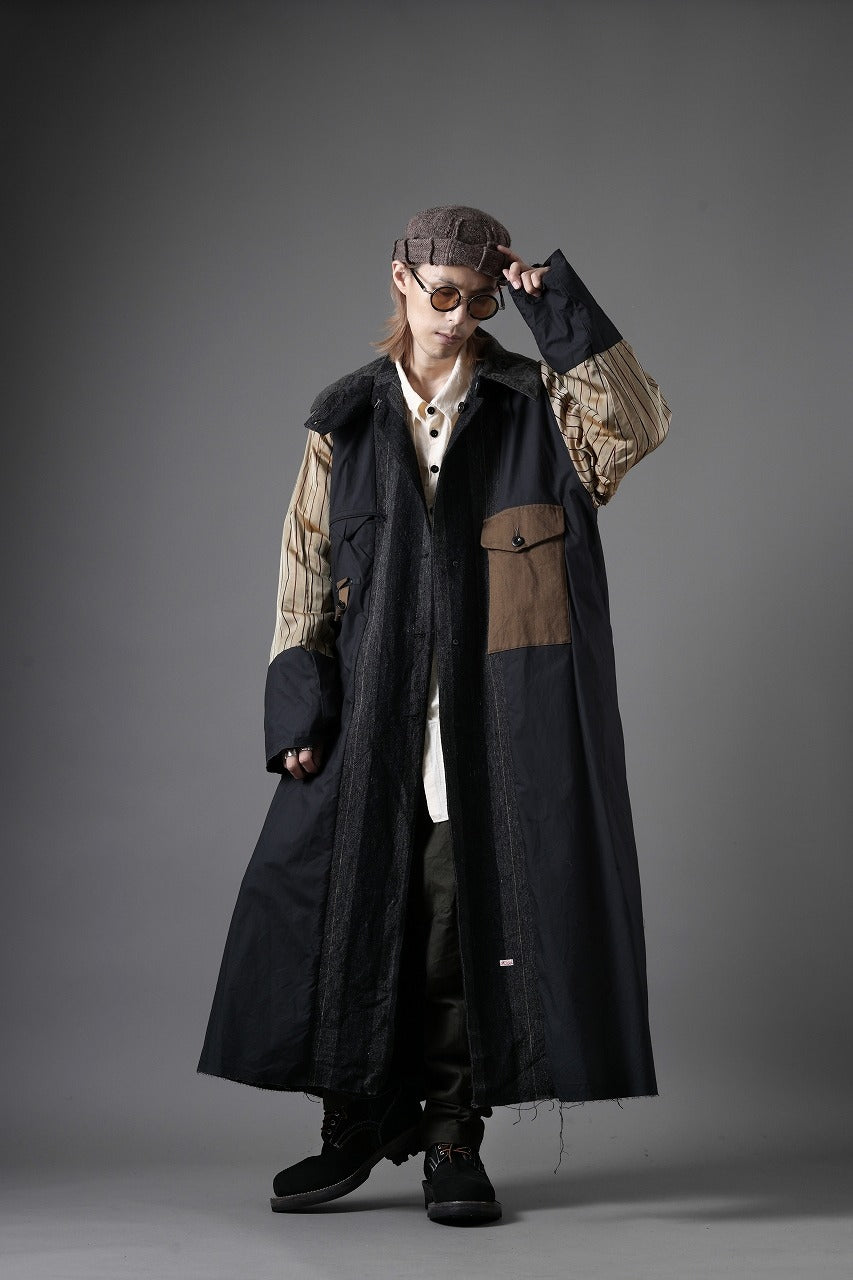 KLASICA AVOIR Ⅱ CUT OFF MAC COAT / IRREGULAR STRIPED ROUGH TWEED (BLACK)