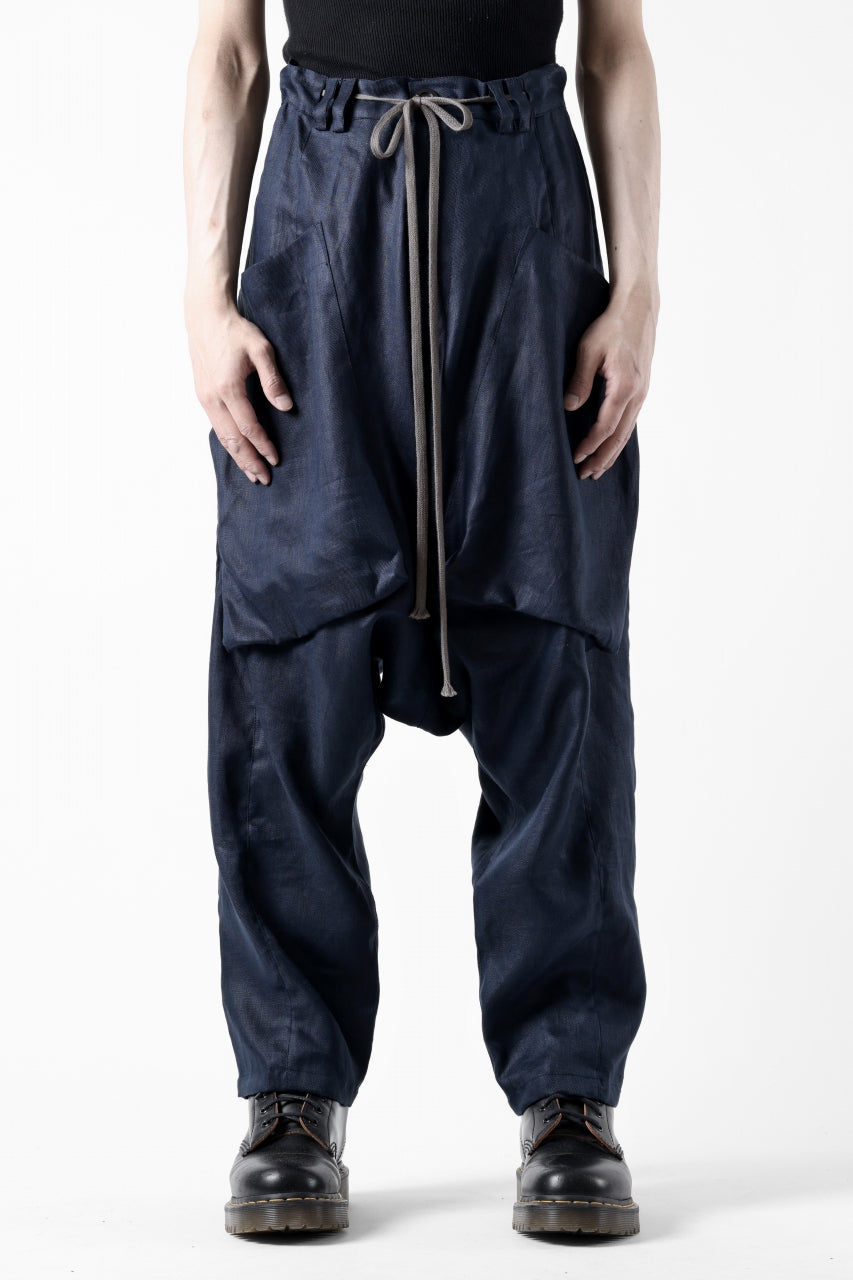 A.F ARTEFACT WIDE SARROUEL PANTS / LINEN TWILL (NAVY)