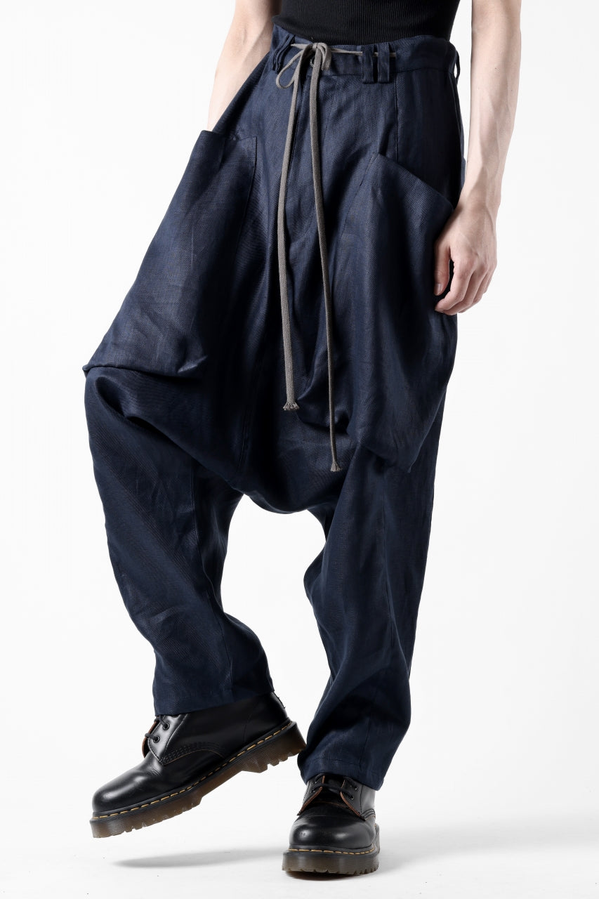 A.F ARTEFACT WIDE SARROUEL PANTS / LINEN TWILL (NAVY)