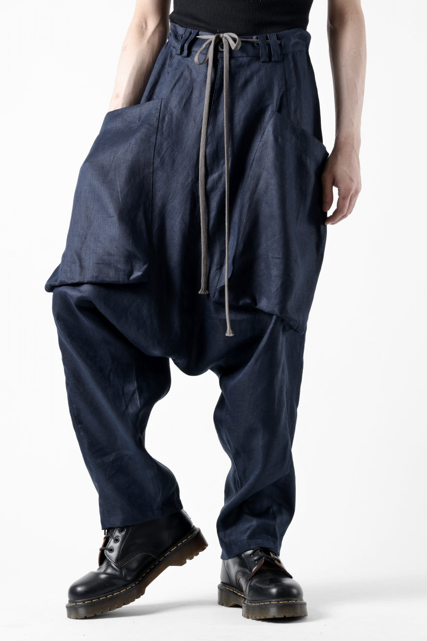 A.F ARTEFACT WIDE SARROUEL PANTS / LINEN TWILL (NAVY)