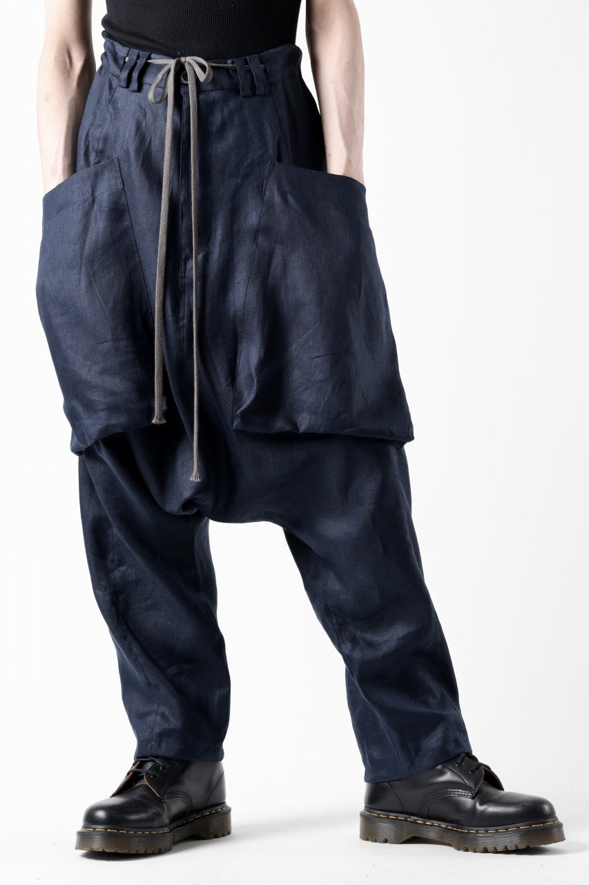 A.F ARTEFACT WIDE SARROUEL PANTS / LINEN TWILL (NAVY)