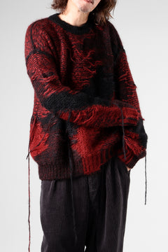Load image into Gallery viewer, ISABEL BENENATO Mohair Crew-Neck Sweater with Loose Threads (BLACK/RED)