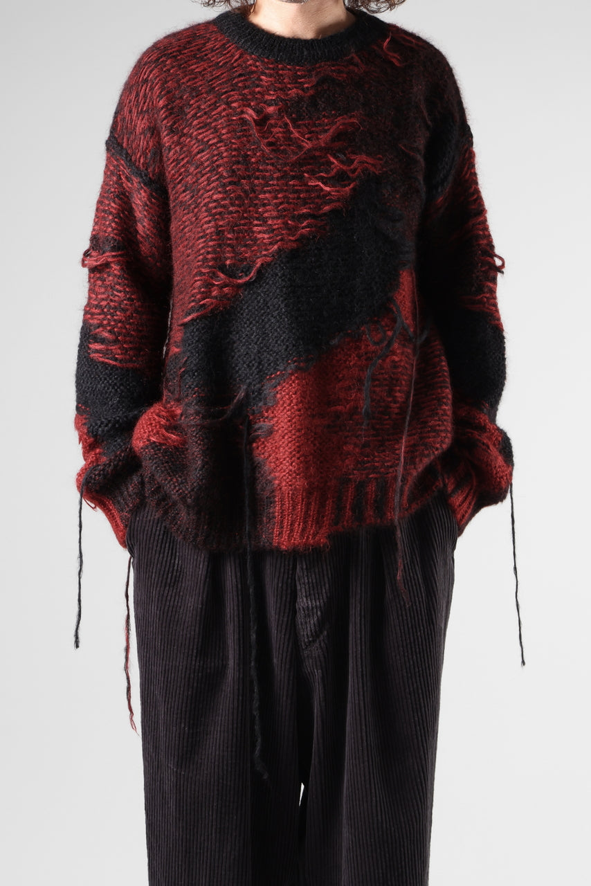 Load image into Gallery viewer, ISABEL BENENATO Mohair Crew-Neck Sweater with Loose Threads (BLACK/RED)