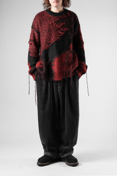 Load image into Gallery viewer, ISABEL BENENATO Mohair Crew-Neck Sweater with Loose Threads (BLACK/RED)