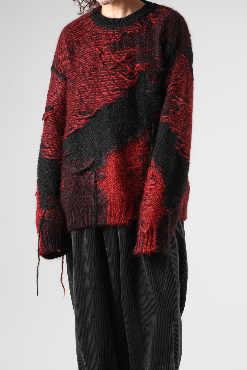Load image into Gallery viewer, ISABEL BENENATO Mohair Crew-Neck Sweater with Loose Threads (BLACK/RED)