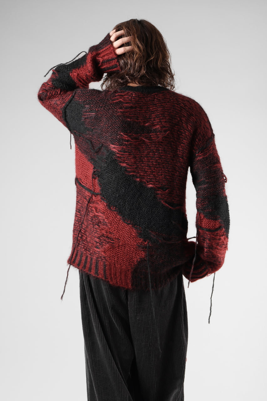 Load image into Gallery viewer, ISABEL BENENATO Mohair Crew-Neck Sweater with Loose Threads (BLACK/RED)