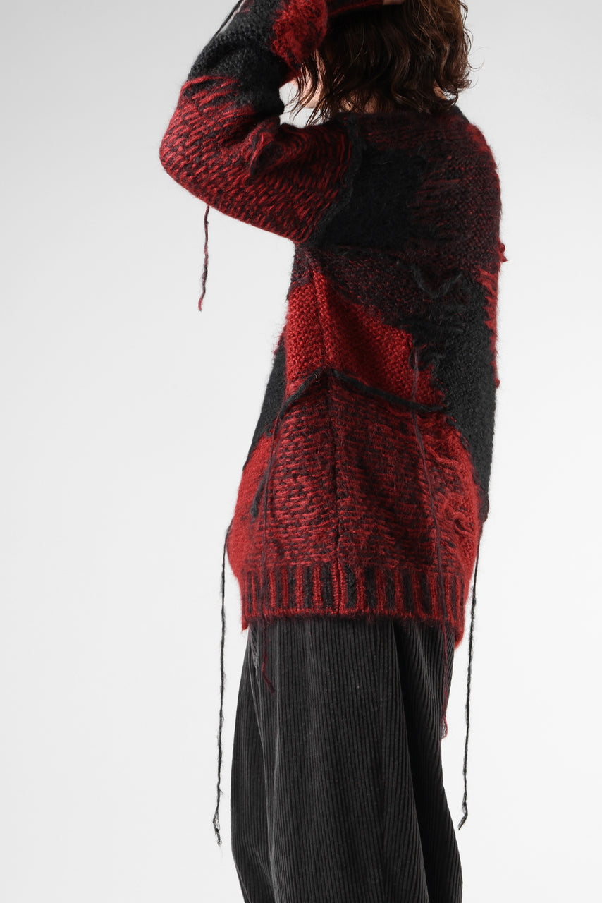 Load image into Gallery viewer, ISABEL BENENATO Mohair Crew-Neck Sweater with Loose Threads (BLACK/RED)
