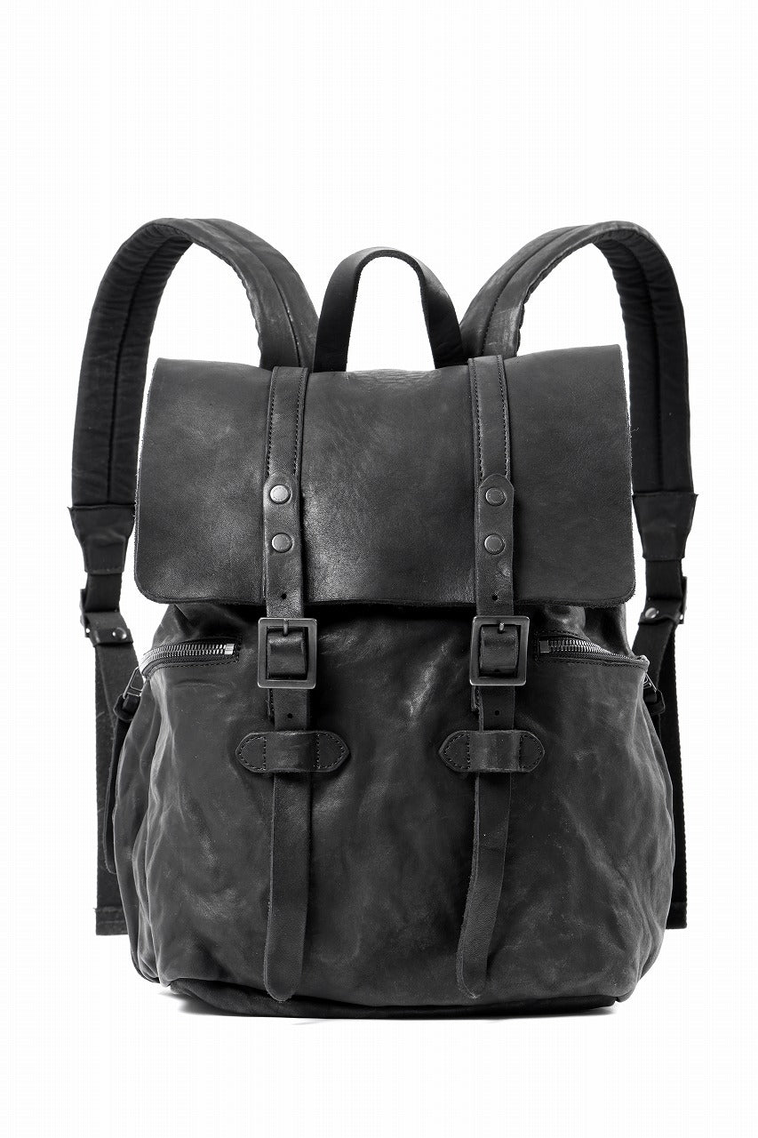 ISAMU KATAYAMA BACKLASH MILITARY FLAP DAYPACK / JAPAN DOUBLE SHOULDER OBJECT DYED (BLACK)