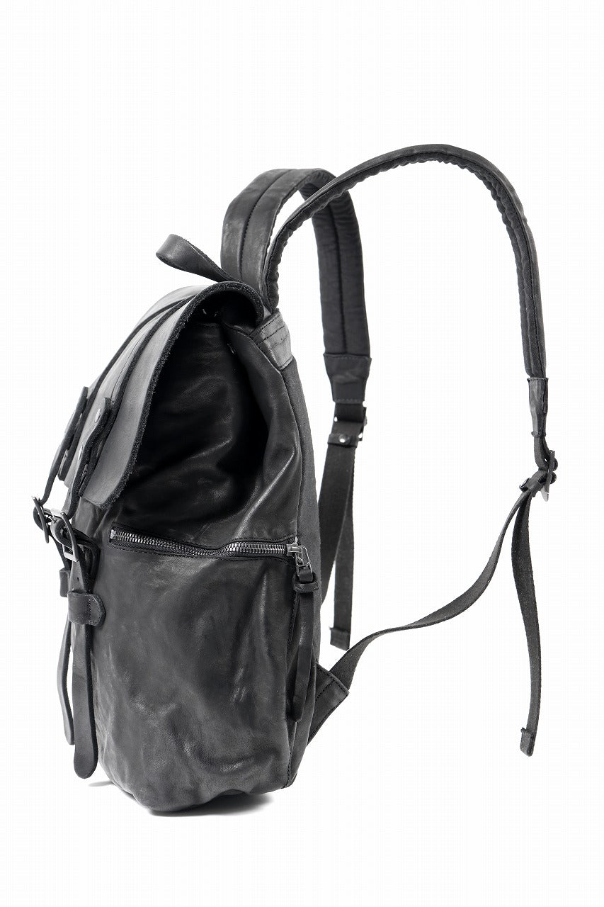 ISAMU KATAYAMA BACKLASH MILITARY FLAP DAYPACK / JAPAN DOUBLE SHOULDER OBJECT DYED (BLACK)