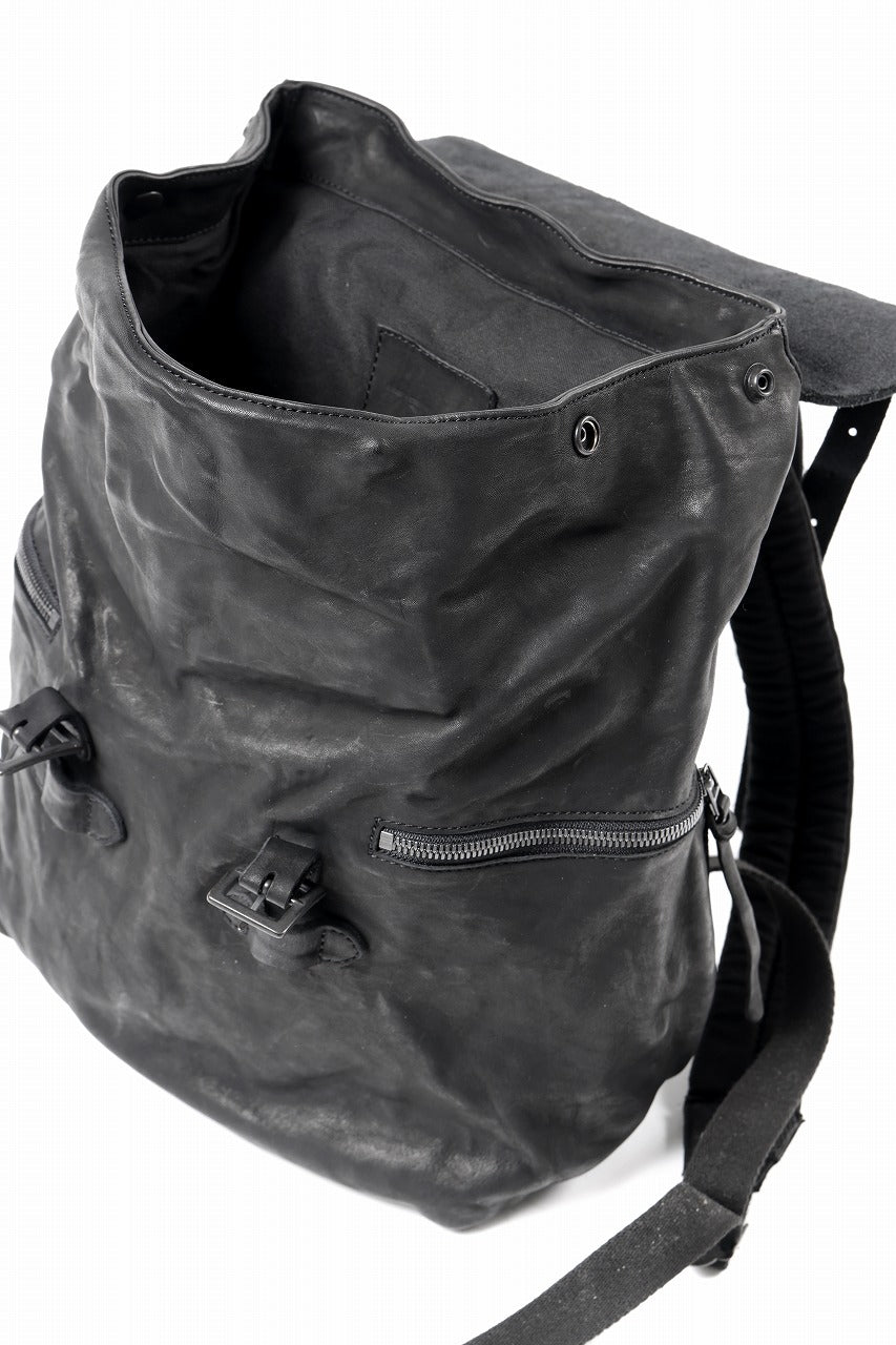 ISAMU KATAYAMA BACKLASH MILITARY FLAP DAYPACK / JAPAN DOUBLE SHOULDER OBJECT DYED (BLACK)