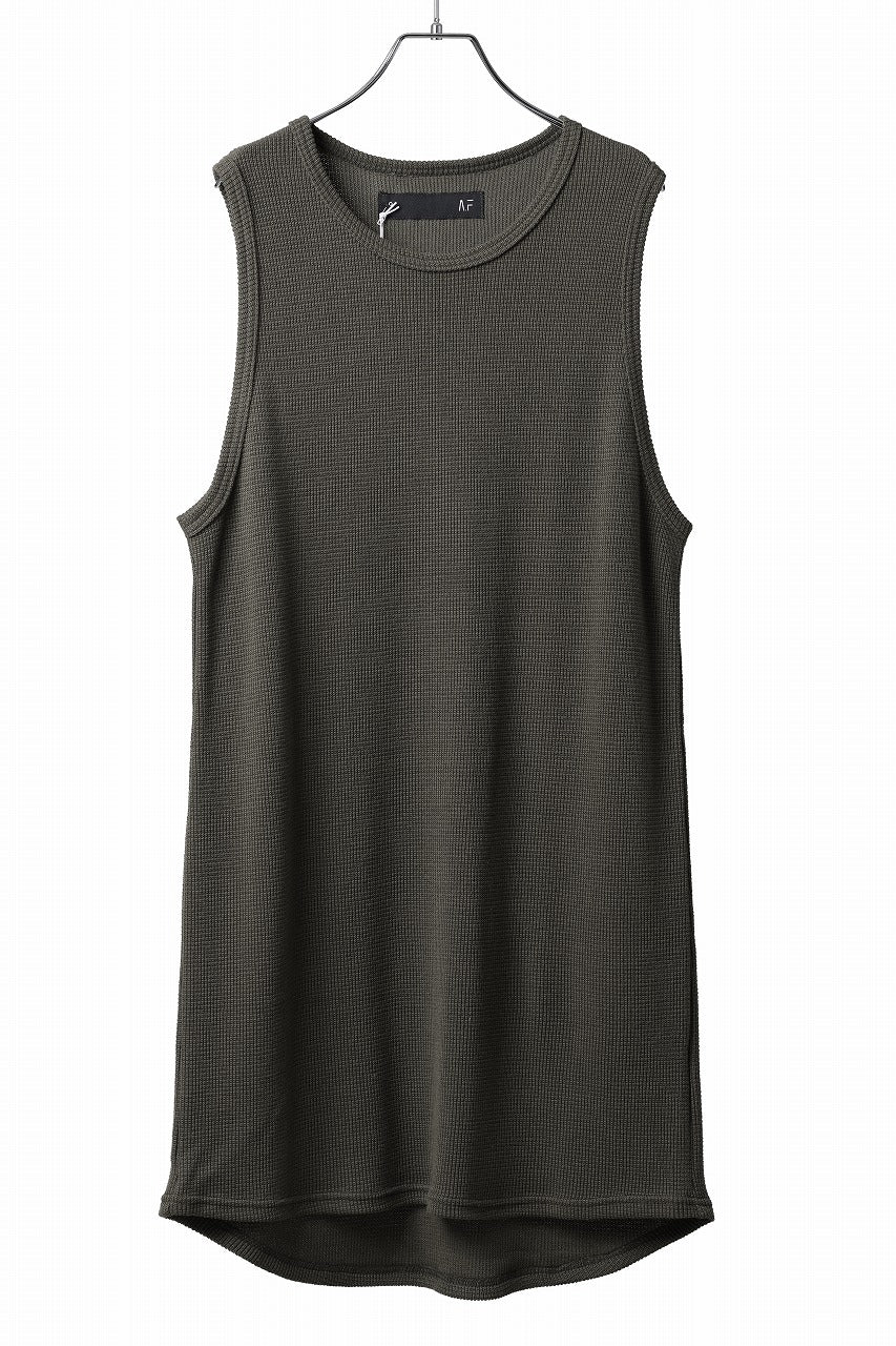 A.F ARTEFACT LONG LENGTH SLEEVELESS TOP / RIB KNIT JERSEY (OLIVE)