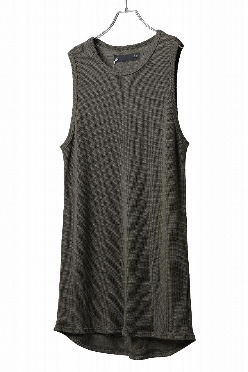 A.F ARTEFACT LONG LENGTH SLEEVELESS TOP / RIB KNIT JERSEY (OLIVE)