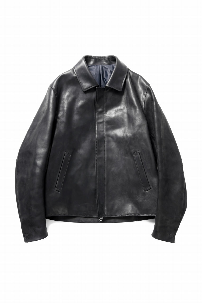 ierib EX-Collared Zip Jacket / Horse Nubuck Leather (BLACK)