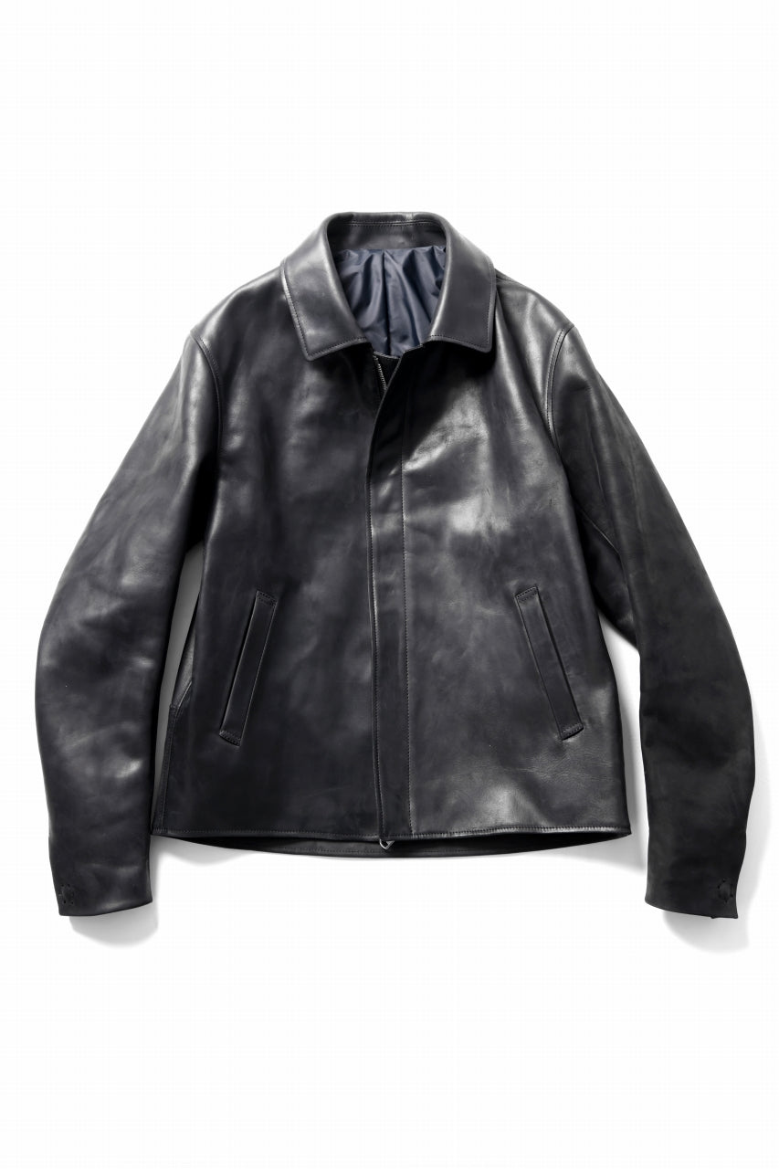 ierib EX-Collared Zip Jacket / Horse Nubuck Leather (BLACK)