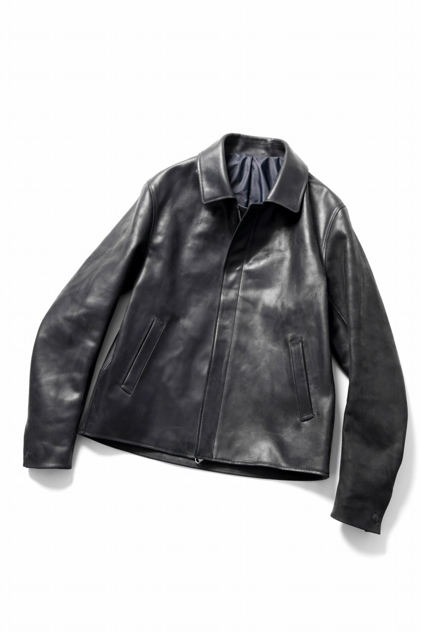 ierib EX-Collared Zip Jacket / Horse Nubuck Leather (BLACK)