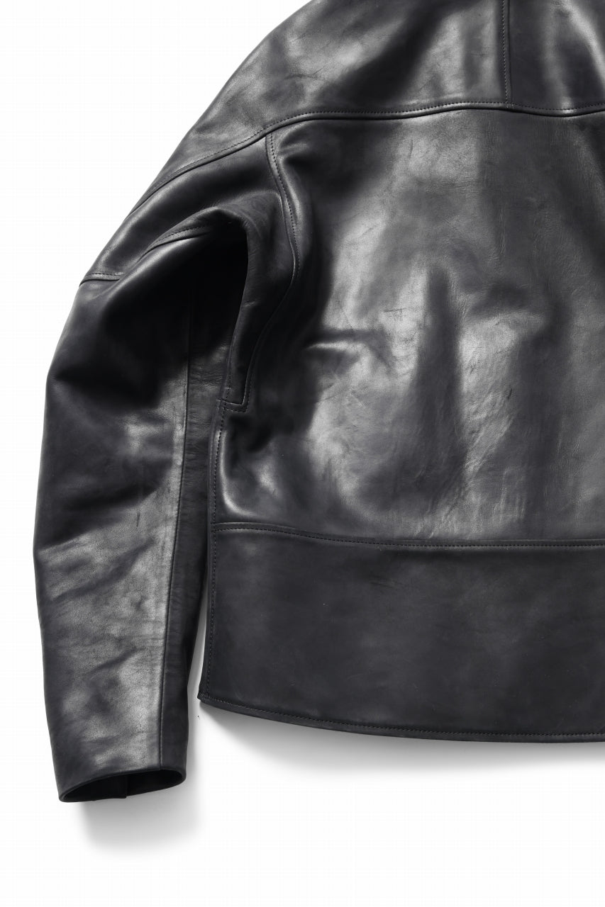 ierib EX-Collared Zip Jacket / Horse Nubuck Leather (BLACK)