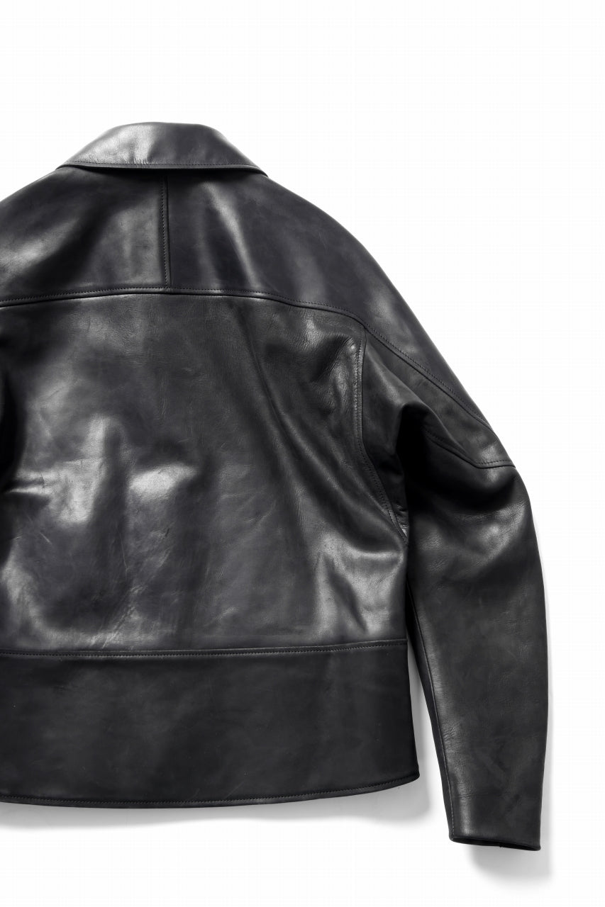 ierib EX-Collared Zip Jacket / Horse Nubuck Leather (BLACK)