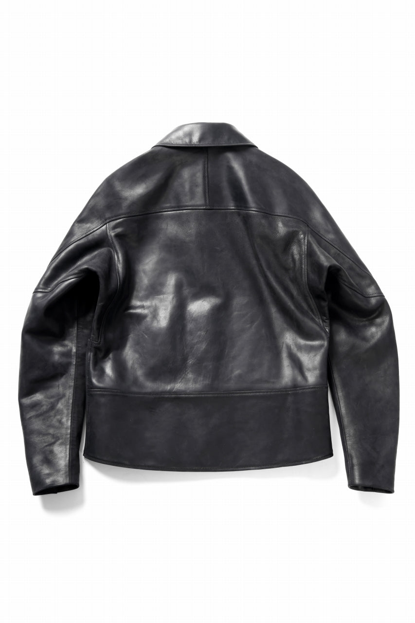 ierib EX-Collared Zip Jacket / Horse Nubuck Leather (BLACK)