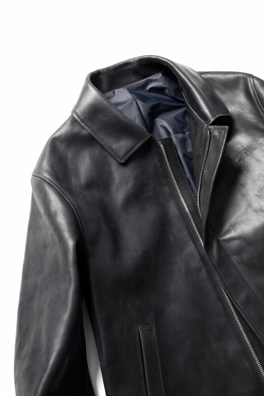 ierib EX-Collared Zip Jacket / Horse Nubuck Leather (BLACK)