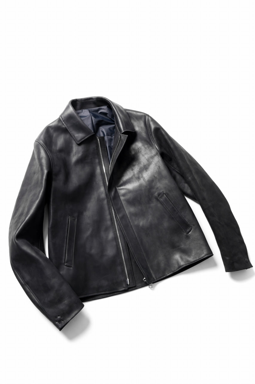 ierib EX-Collared Zip Jacket / Horse Nubuck Leather (BLACK)