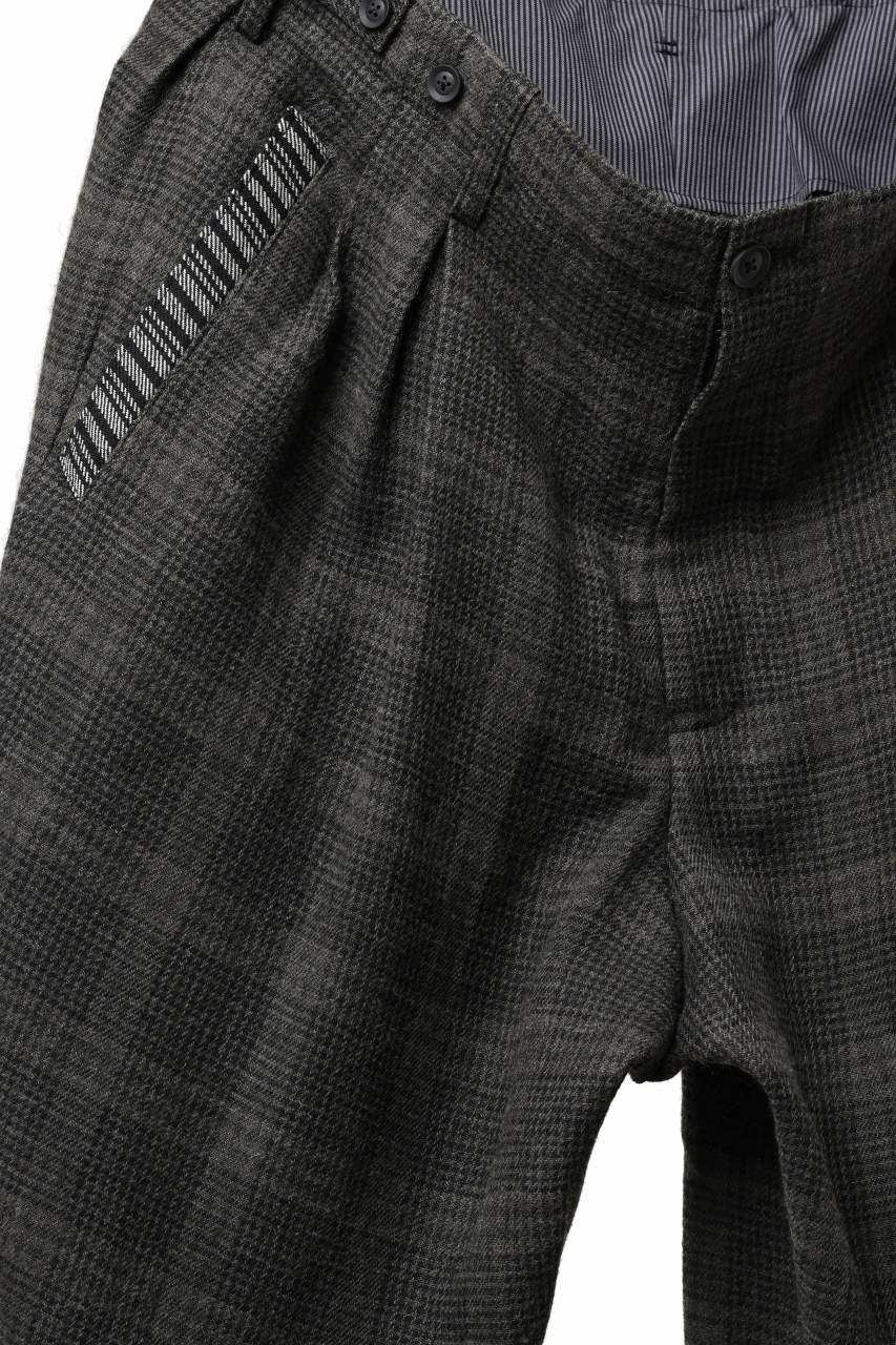 Y's for men CHECK WIDE PANTS with HEM TUB / JP INK DYED LINEN / WOOL (BROWN)