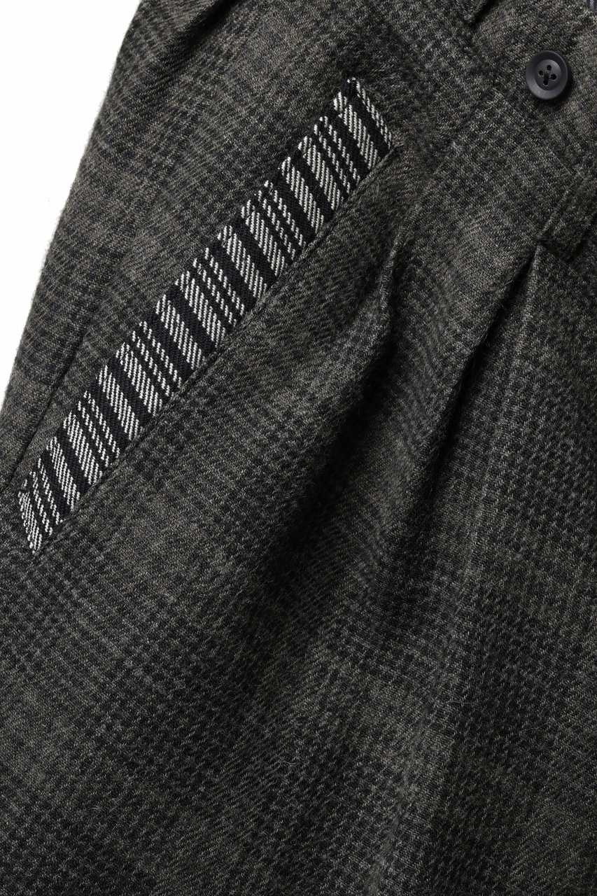 画像をギャラリービューアに読み込む, Y&#39;s for men CHECK WIDE PANTS with HEM TUB / JP INK DYED LINEN / WOOL (BROWN)