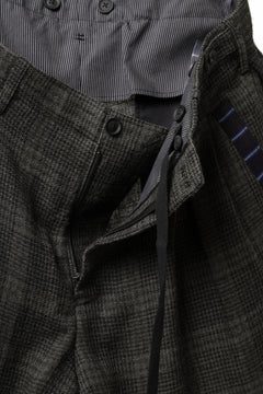 Load image into Gallery viewer, Y&#39;s for men CHECK WIDE PANTS with HEM TUB / JP INK DYED LINEN / WOOL (BROWN)