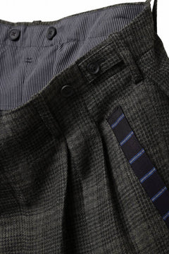 Load image into Gallery viewer, Y&#39;s for men CHECK WIDE PANTS with HEM TUB / JP INK DYED LINEN / WOOL (BROWN)