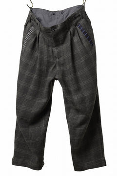 画像をギャラリービューアに読み込む, Y&#39;s for men CHECK WIDE PANTS with HEM TUB / JP INK DYED LINEN / WOOL (BROWN)