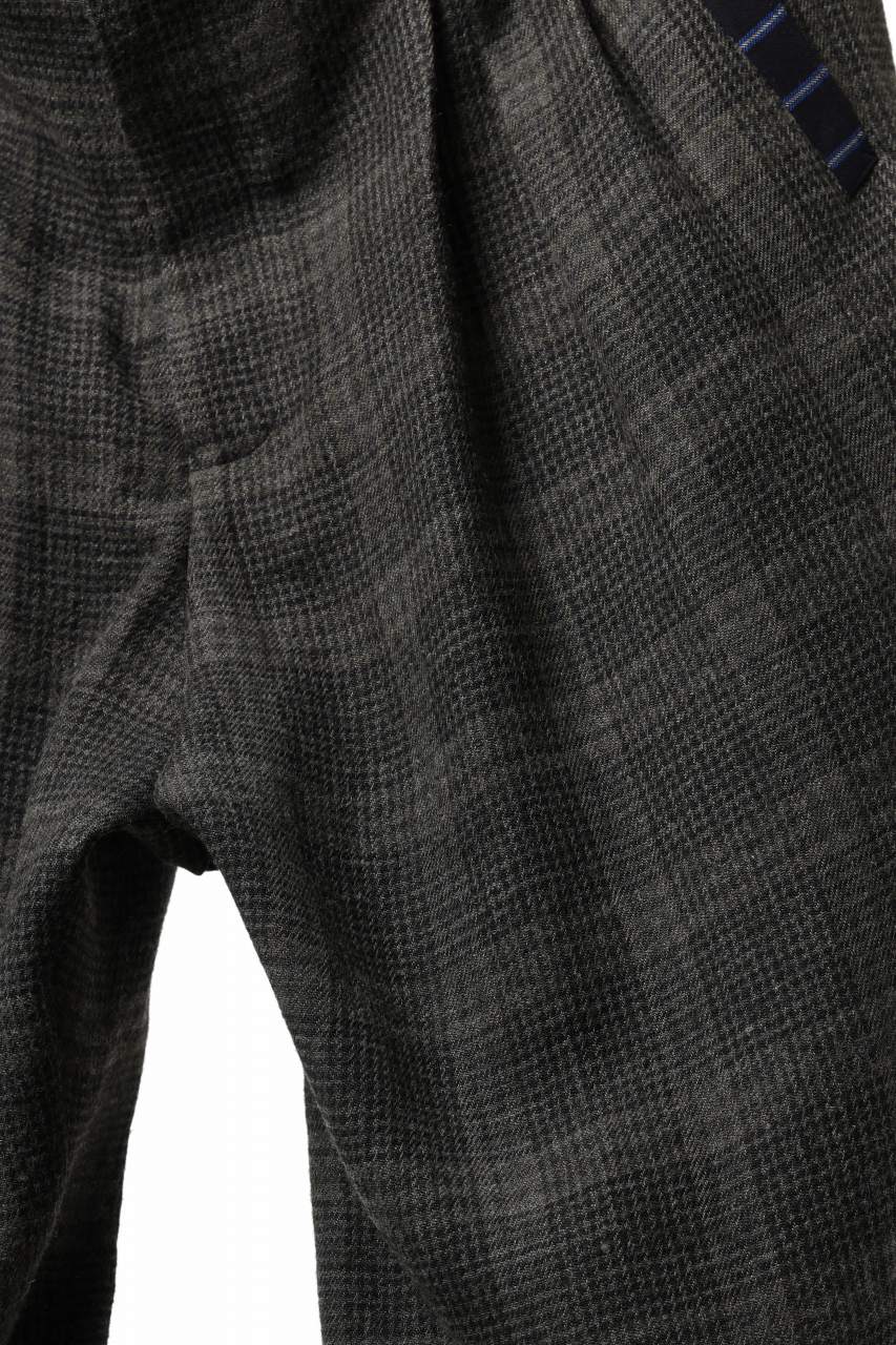 Y's for men CHECK WIDE PANTS with HEM TUB / JP INK DYED LINEN / WOOL (BROWN)