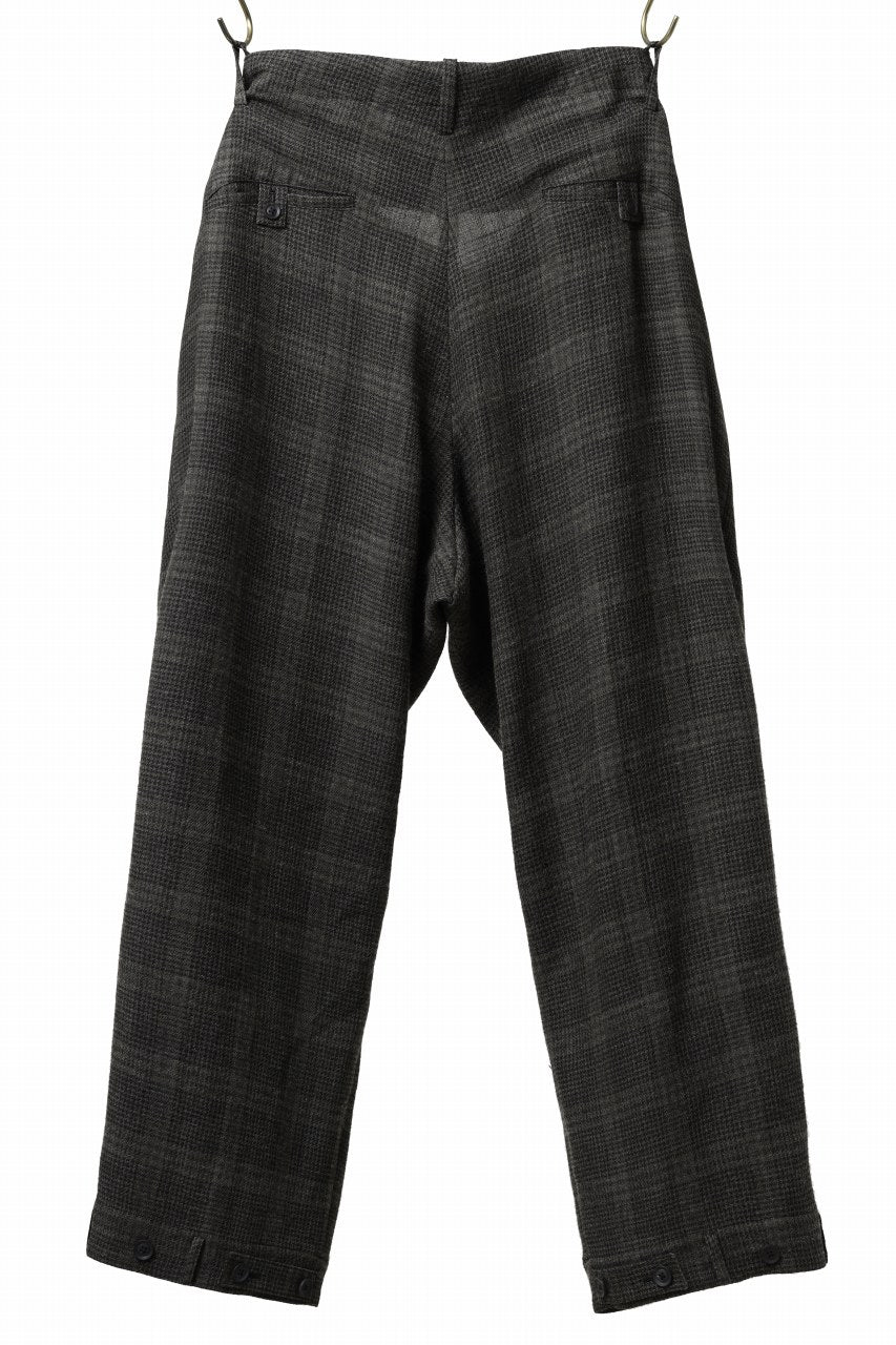 Load image into Gallery viewer, Y&#39;s for men CHECK WIDE PANTS with HEM TUB / JP INK DYED LINEN / WOOL (BROWN)