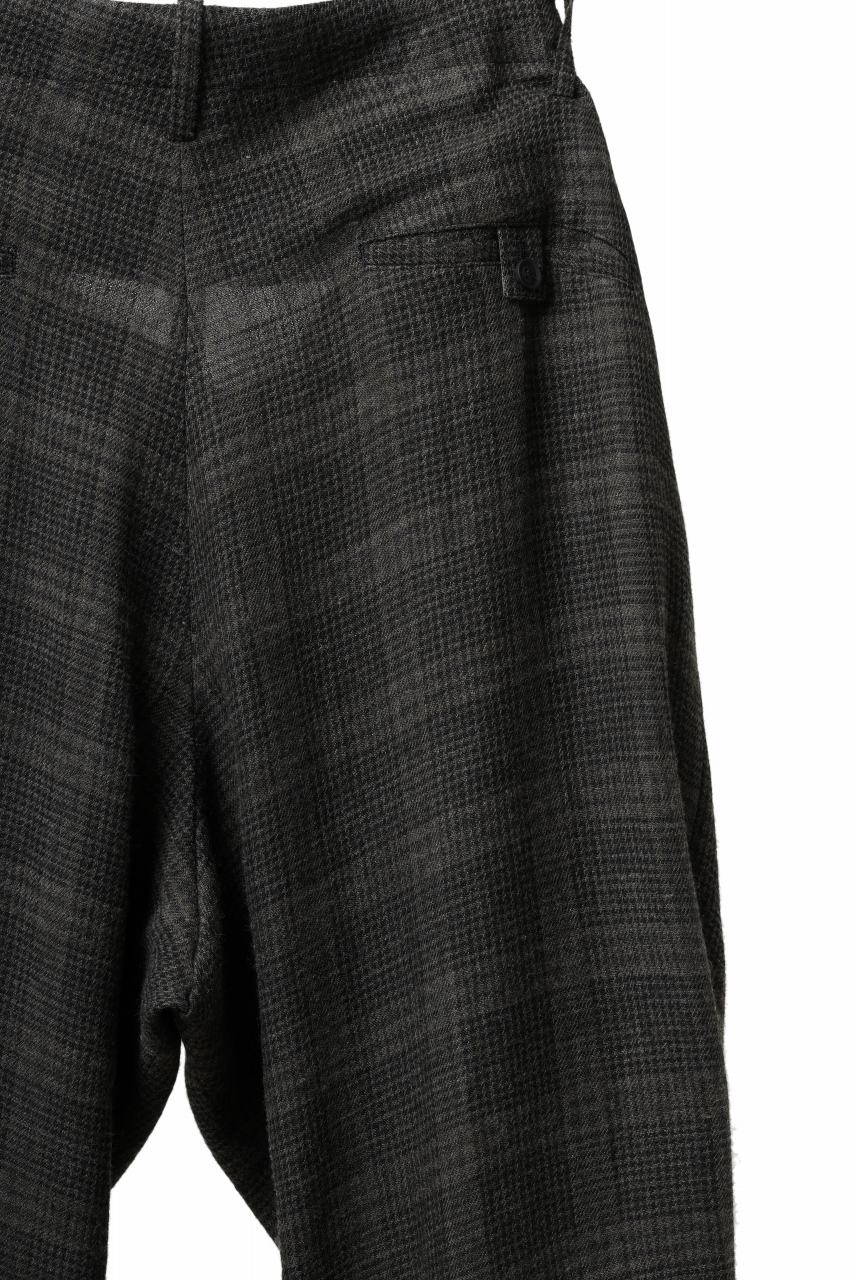 Y's for men CHECK WIDE PANTS with HEM TUB / JP INK DYED LINEN / WOOL (BROWN)