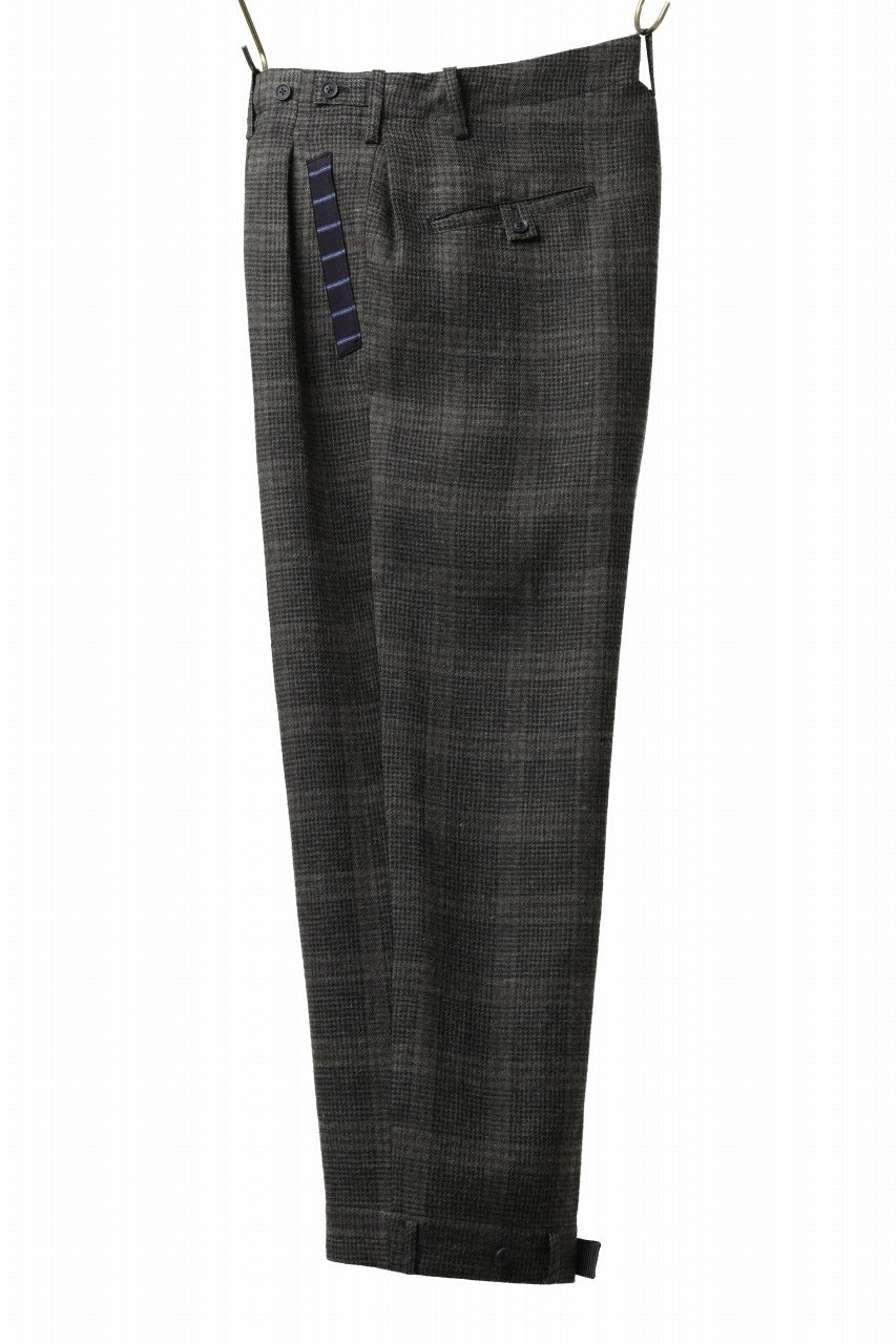 Load image into Gallery viewer, Y&#39;s for men CHECK WIDE PANTS with HEM TUB / JP INK DYED LINEN / WOOL (BROWN)