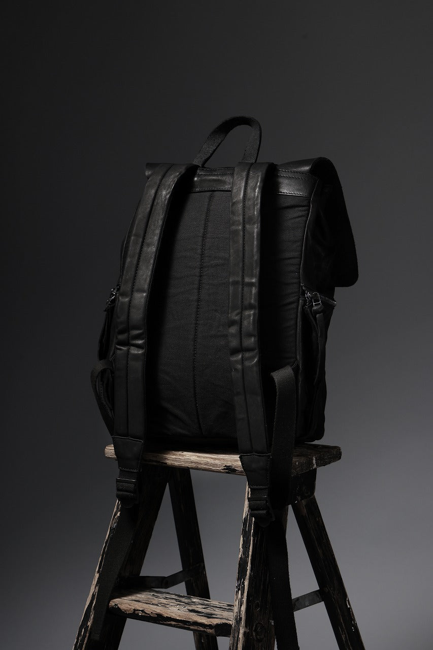 ISAMU KATAYAMA BACKLASH MILITARY FLAP DAYPACK / JAPAN DOUBLE SHOULDER OBJECT DYED (BLACK)