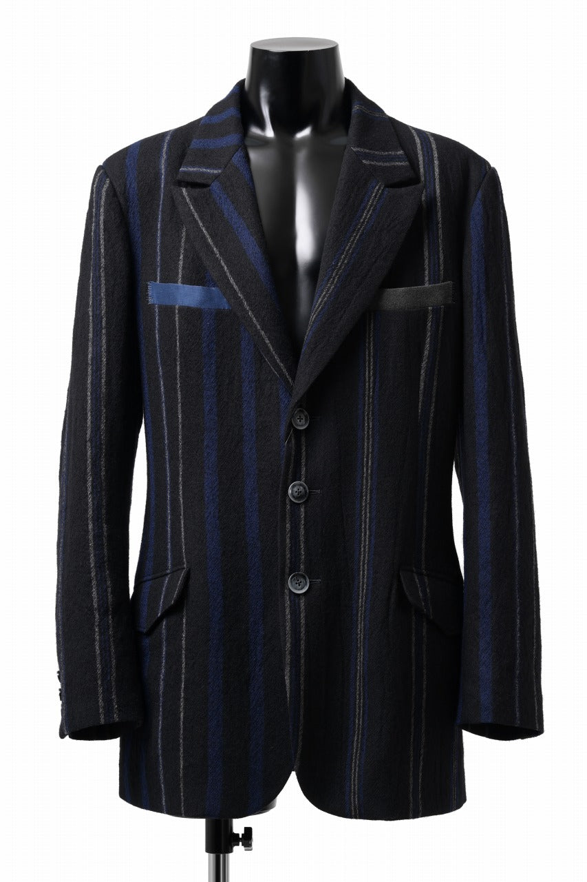 Y's for men 3B PEAKED LAPEL JACKET / WOOL SURGE STRIPE (BLACK)