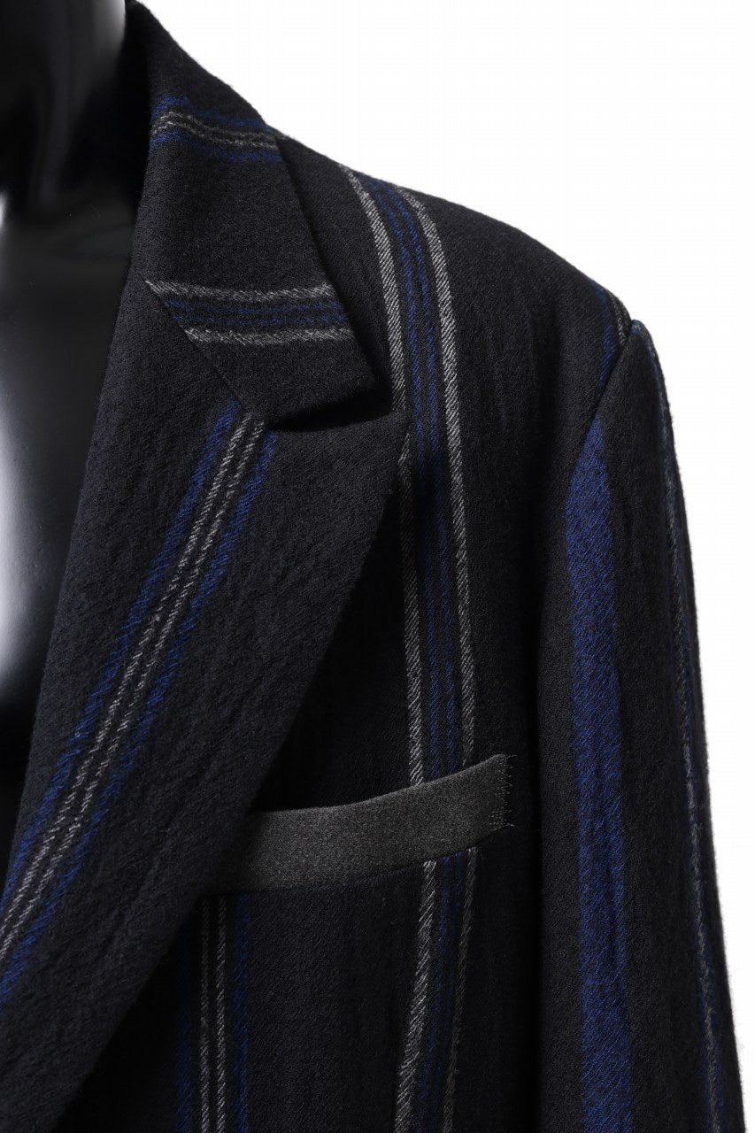 画像をギャラリービューアに読み込む, Y&#39;s for men 3B PEAKED LAPEL JACKET / WOOL SURGE STRIPE (BLACK)