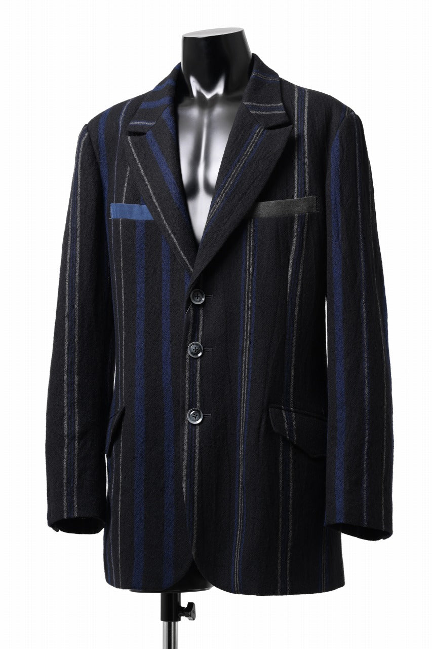 Y's for men 3B PEAKED LAPEL JACKET / WOOL SURGE STRIPE (BLACK)