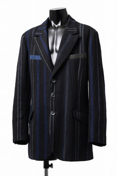 Y's for men 3B PEAKED LAPEL JACKET / WOOL SURGE STRIPE (BLACK)の