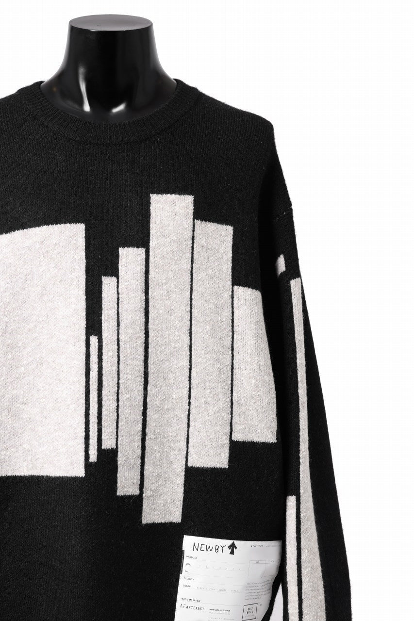 Load image into Gallery viewer, A.F ARTEFACT GEO PATTERN KNIT TOPS (BLACK x BEIGE)