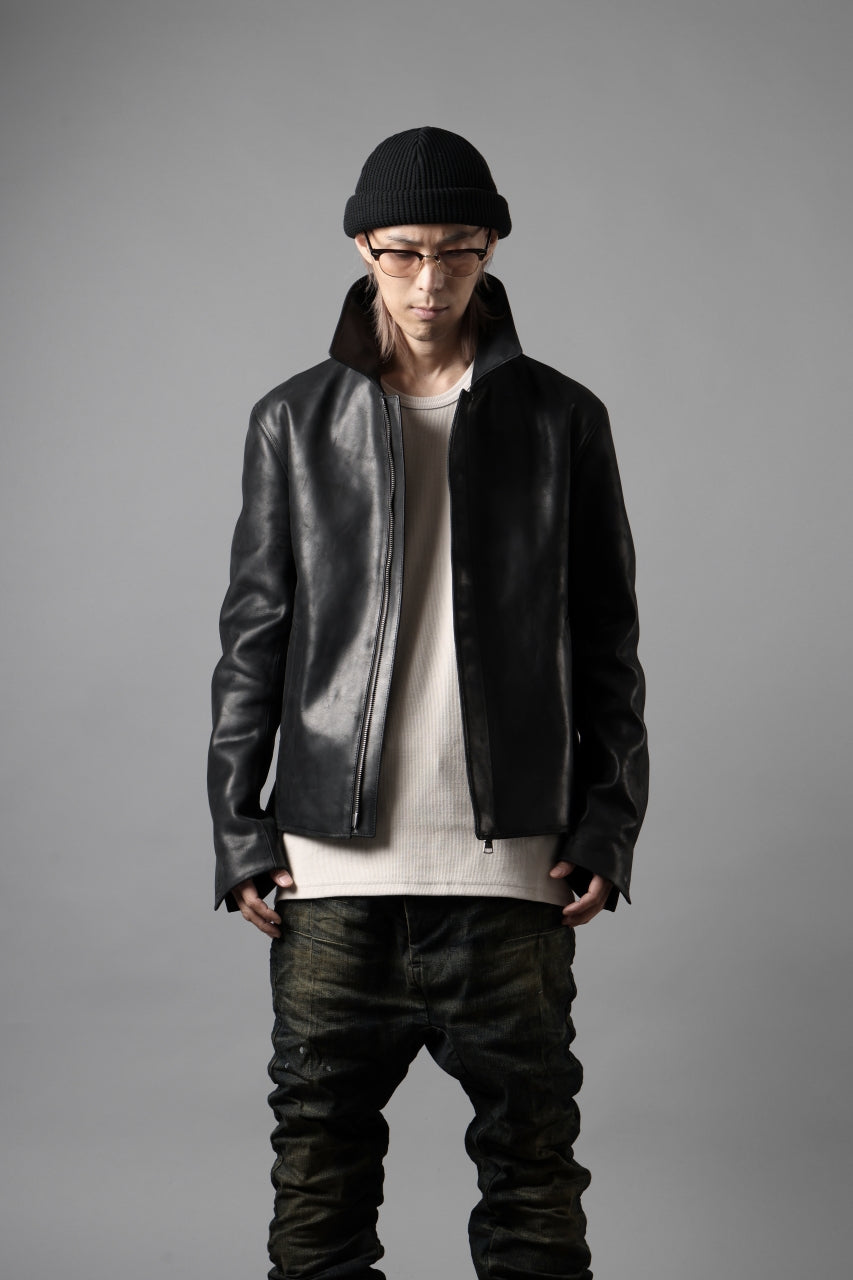 ierib EX-Collared Zip Jacket / Horse Nubuck Leather (BLACK)